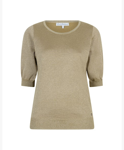 Red Button Sweet Sparkle Short Sleeve Knit Top - Olive