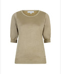 Red Button Sweet Sparkle Short Sleeve Knit Top - Olive