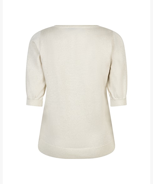 Red Button Sweet Sparkle Short Sleeve Knit Top - Champagne