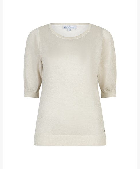 Red Button Sweet Sparkle Short Sleeve Knit Top - Champagne