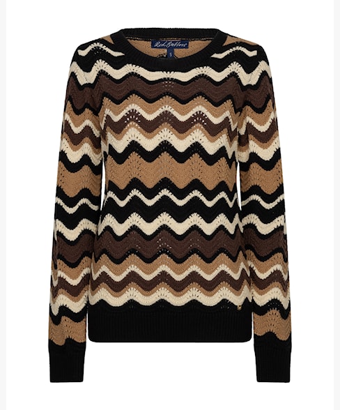 Red Button Fanny Stripe Crochet Knit – Brown Mix