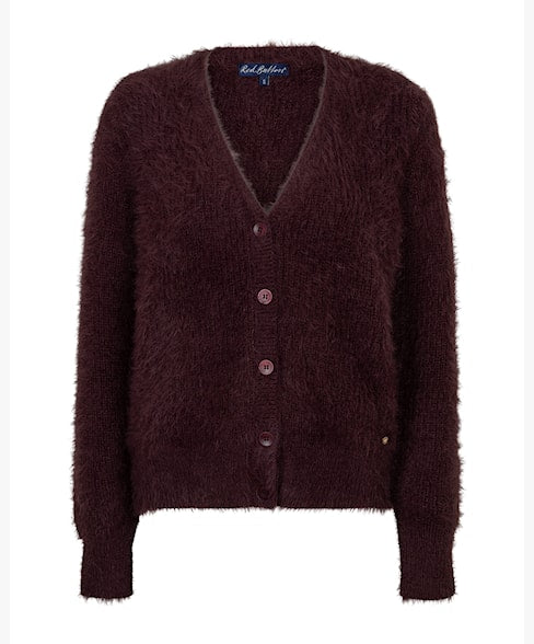 Red Button Fuzzy Cardigan – Burgundy