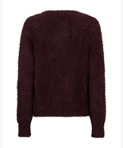 Red Button Fuzzy Cardigan – Burgundy
