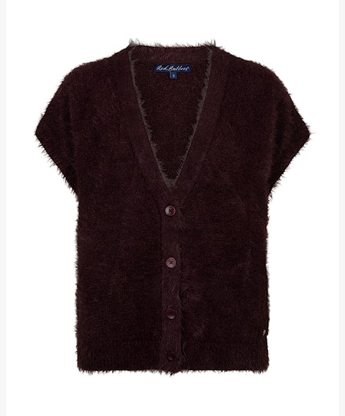 Red Button Sleeveless Fuzzy Knit - Burgundy