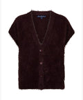 Red Button Sleeveless Fuzzy Knit - Burgundy
