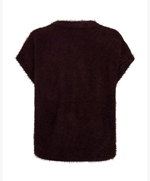 Red Button Sleeveless Fuzzy Knit - Burgundy