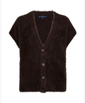 Red Button Sleeveless Fuzzy Knit - Brown
