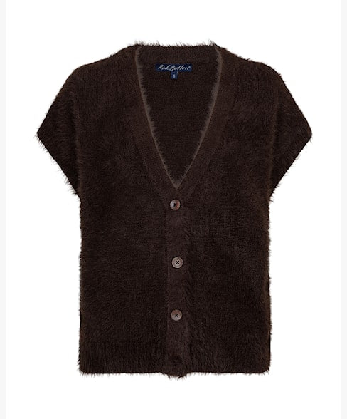 Red Button Sleeveless Fuzzy Knit - Brown
