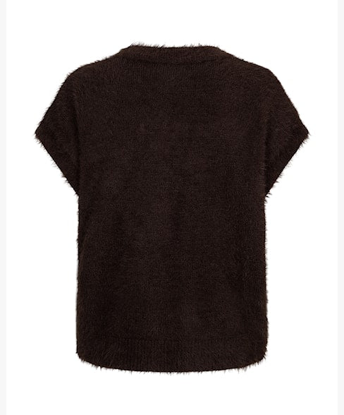 Red Button Sleeveless Fuzzy Knit - Brown
