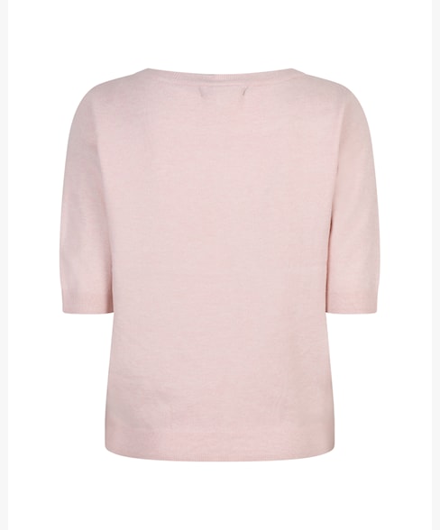 Red Button Sweet Ribbon Short Sleeve Knit Top - Pink