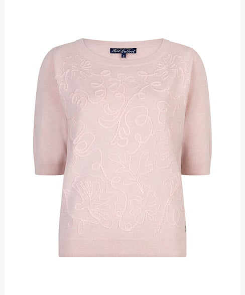 Red Button Sweet Ribbon Short Sleeve Knit Top - Pink
