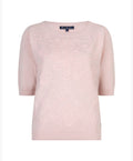 Red Button Sweet Ribbon Short Sleeve Knit Top - Pink