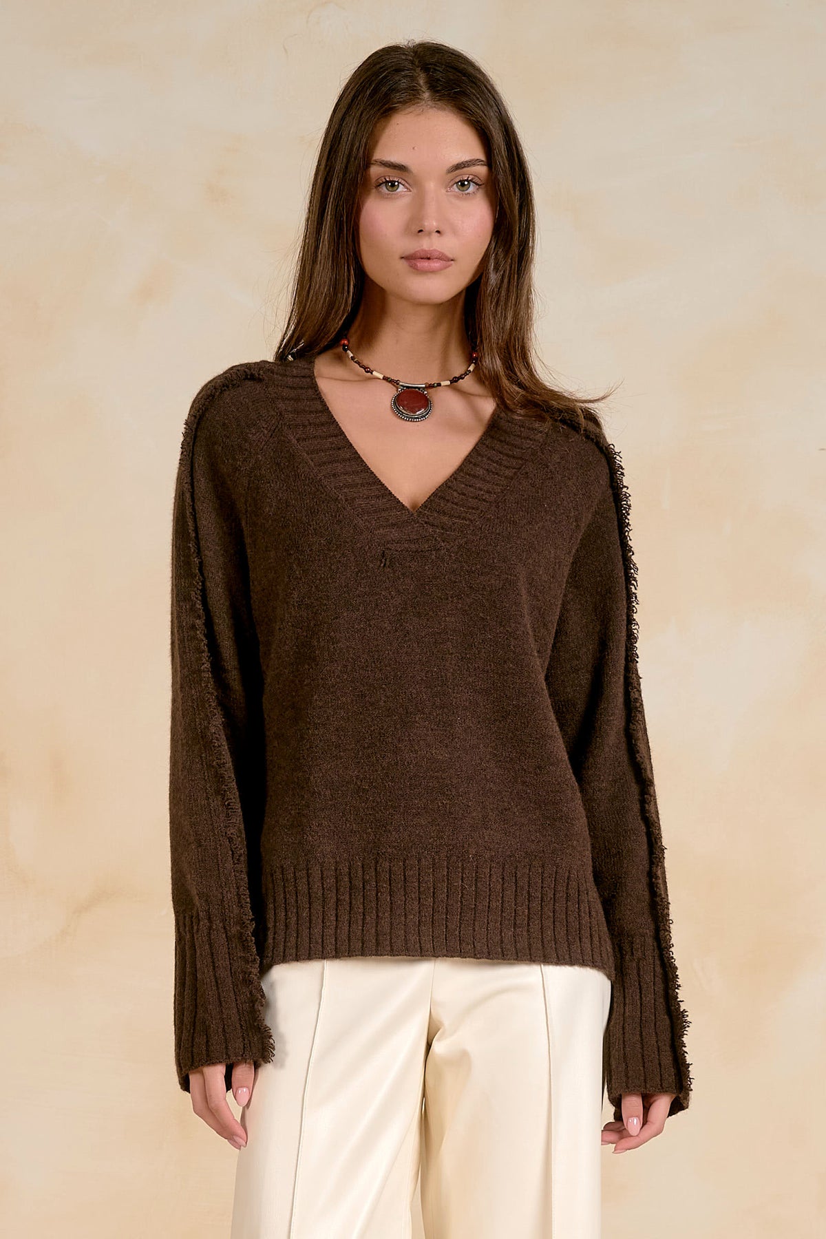 Elan Fringe Edge V-Neck Jumper