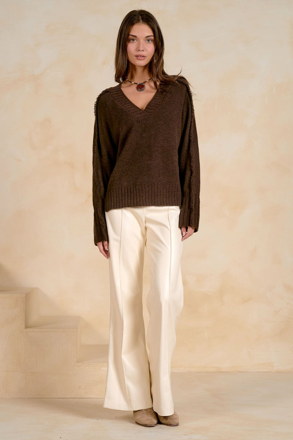 Elan Fringe Edge V-Neck Jumper