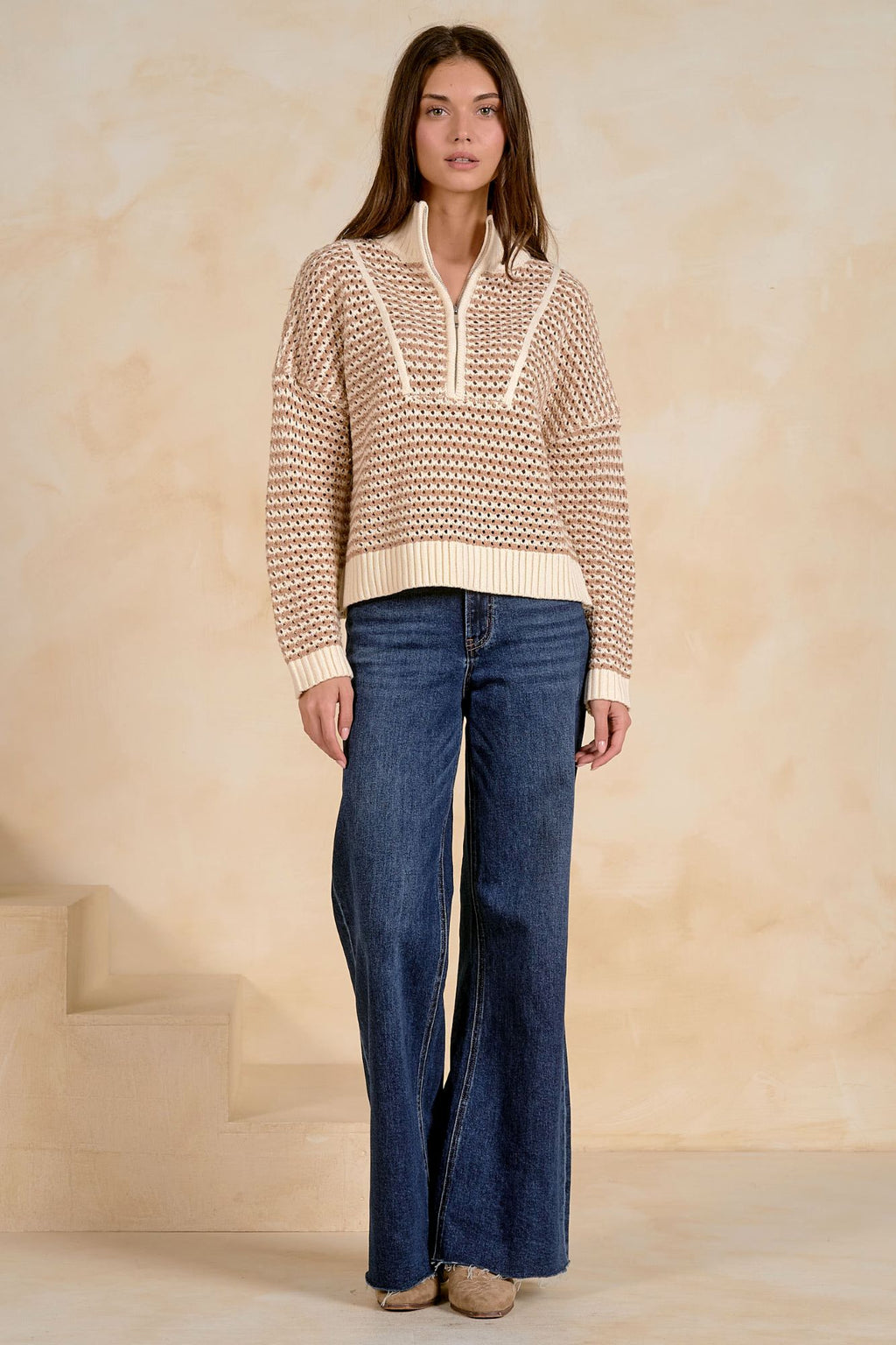 Elan 1/4 Zip Chunky Contrast Stripe Jumper
