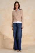 Elan Layered Shirt and Cable Knit Cardigan