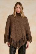 Elan Rollneck Fringe Soft Knit Poncho
