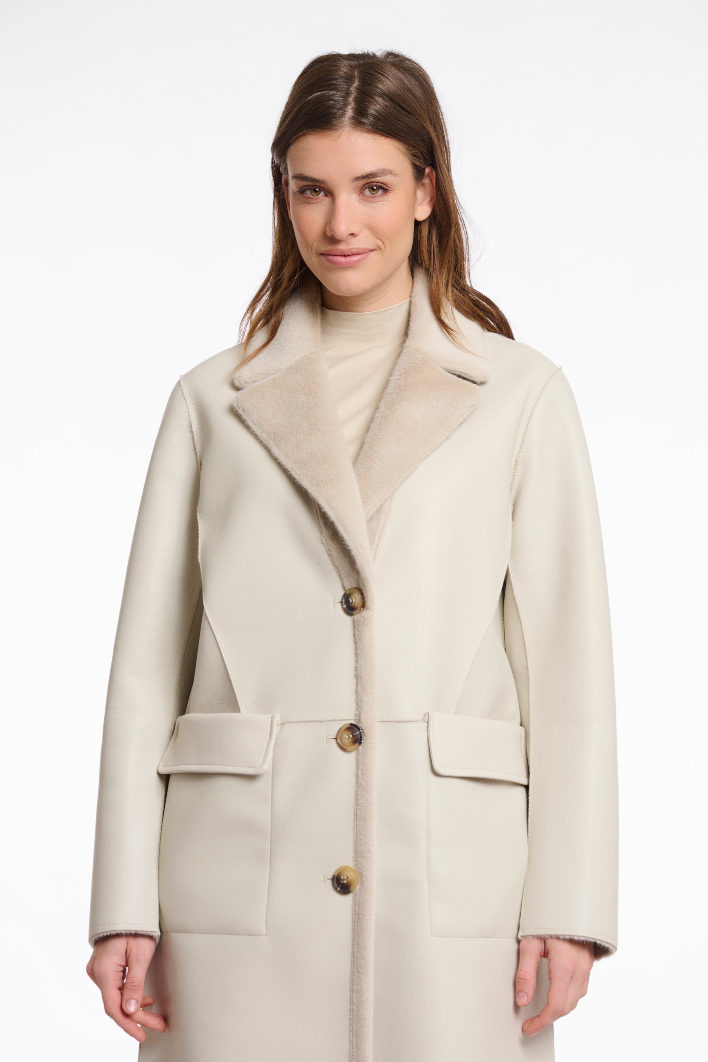 Rino & Pelle Tatiana Reversible Faux Fur Coat - Cream