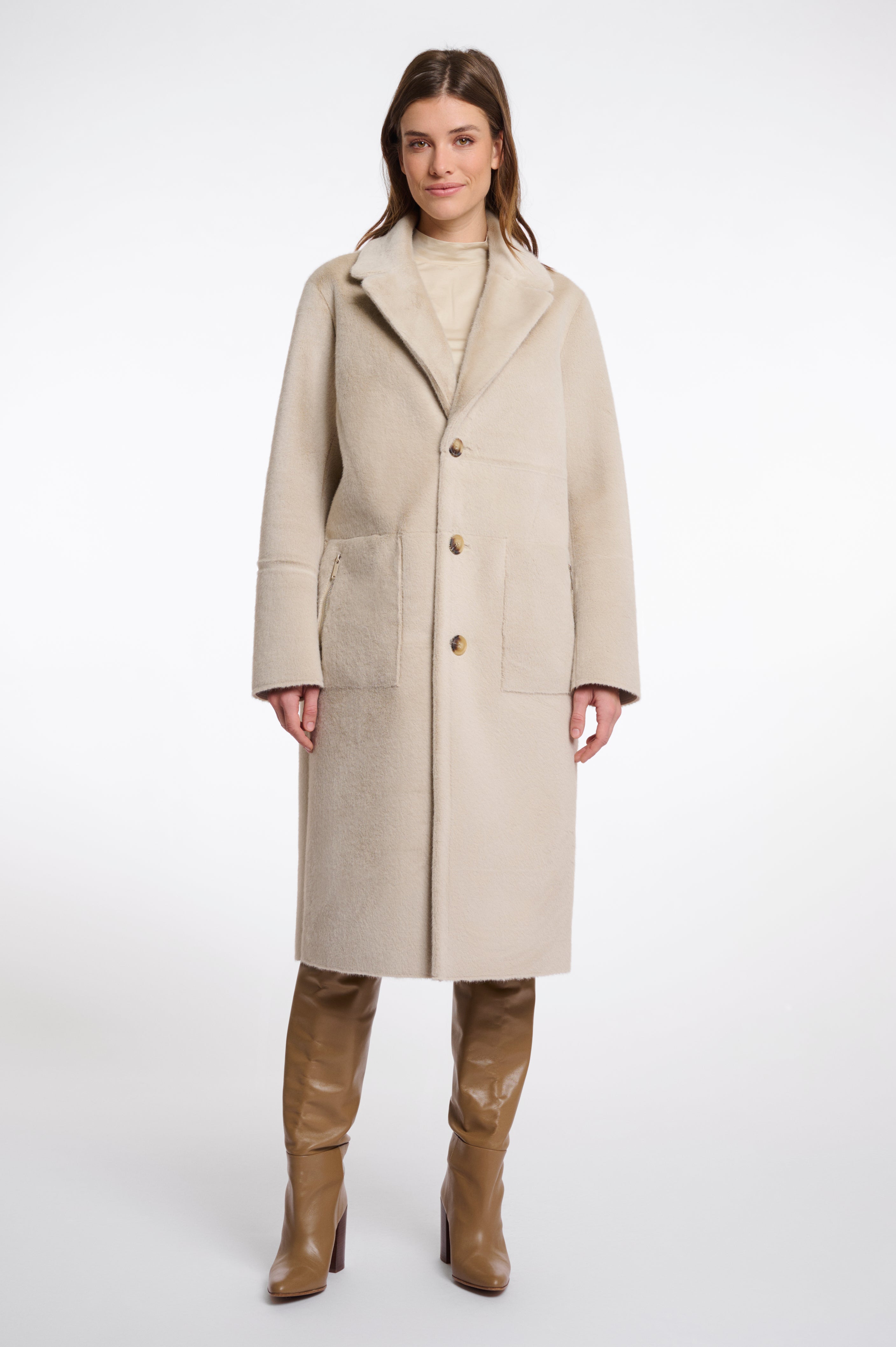 Rino & Pelle Tatiana Reversible Faux Fur Coat - Cream