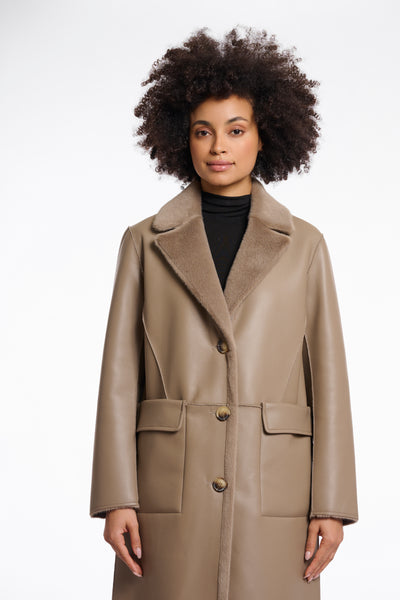 Rino & Pelle Tatiana Reversible Faux Fur Coat - Taupe