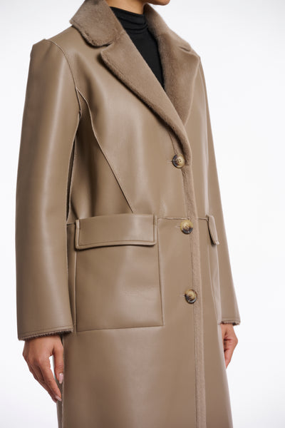 Rino & Pelle Tatiana Reversible Faux Fur Coat - Taupe