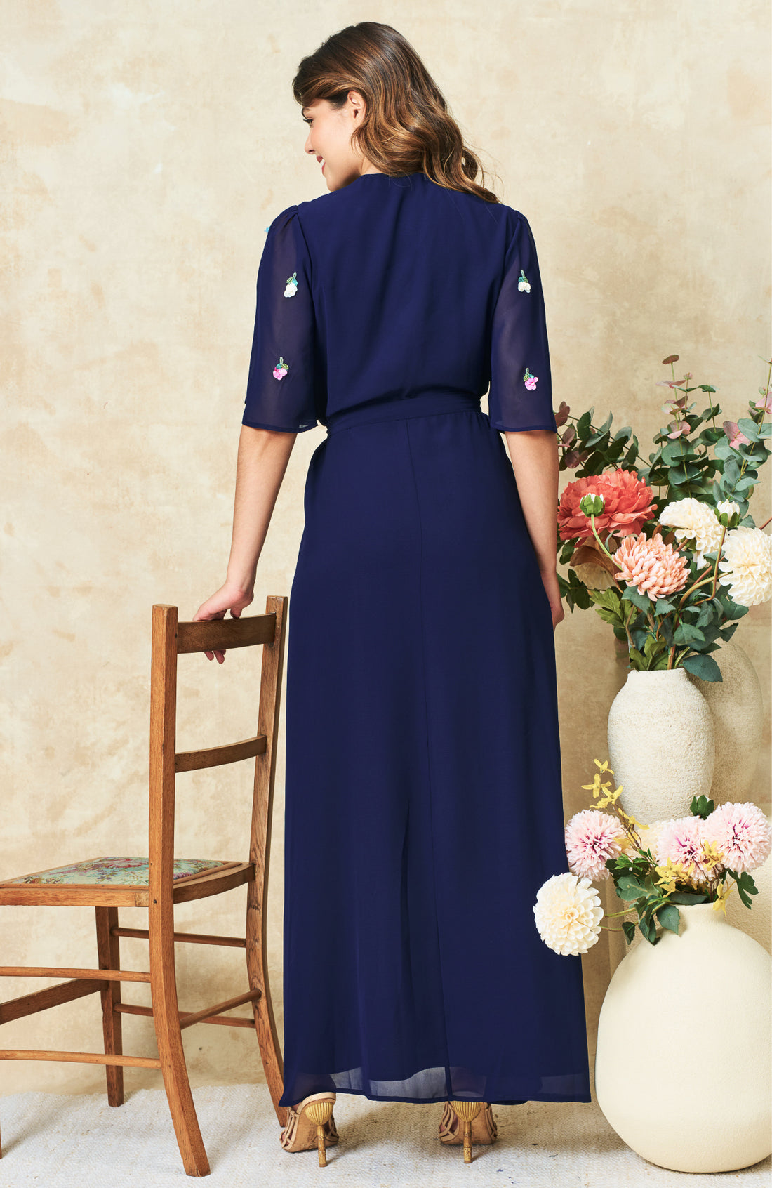 Hope & Ivy The Jillian Embellished Wrap Maxi Dress - Navy