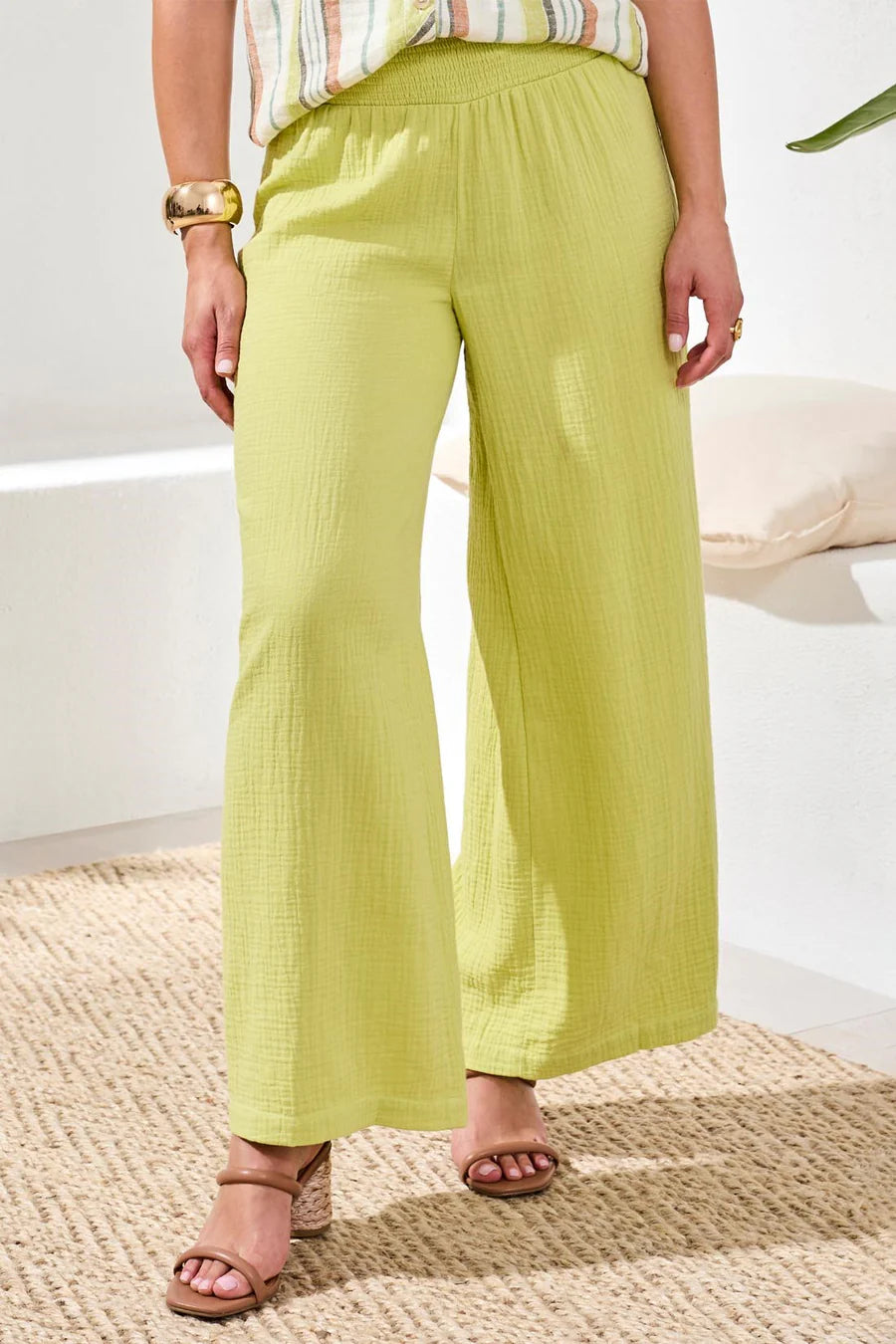 Tribal Crinkled Cotton Muslin Pull On Trousers