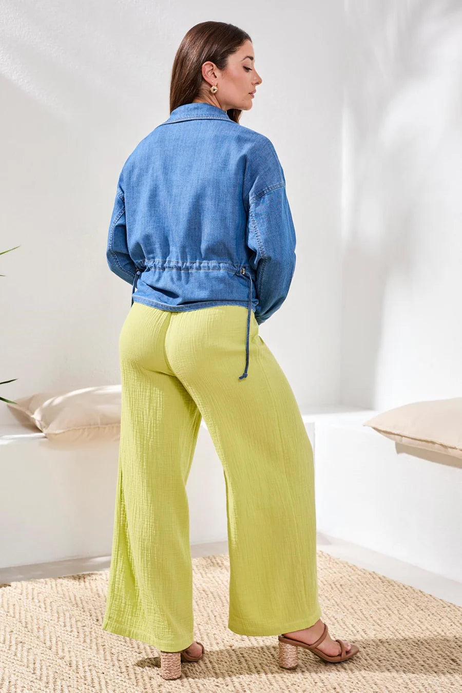 Tribal Crinkled Cotton Muslin Pull On Trousers