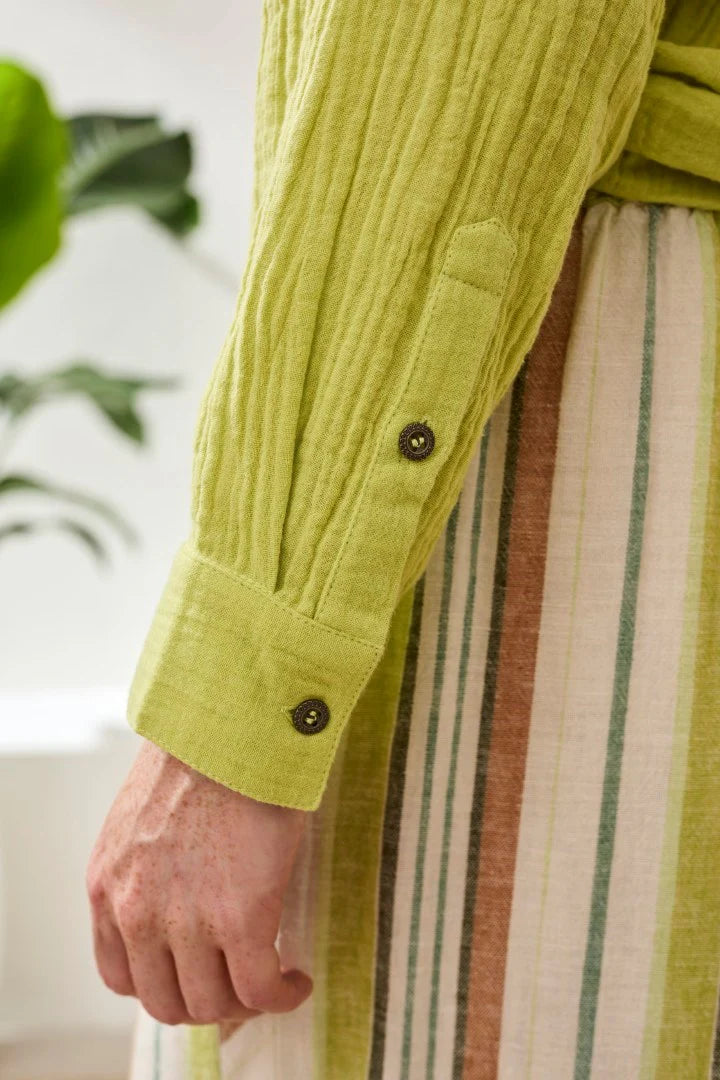 Tribal Crinkled Cotton Muslin Button Up Shirt