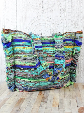 Suzie Blue Upcycled sari Fabric Shopper