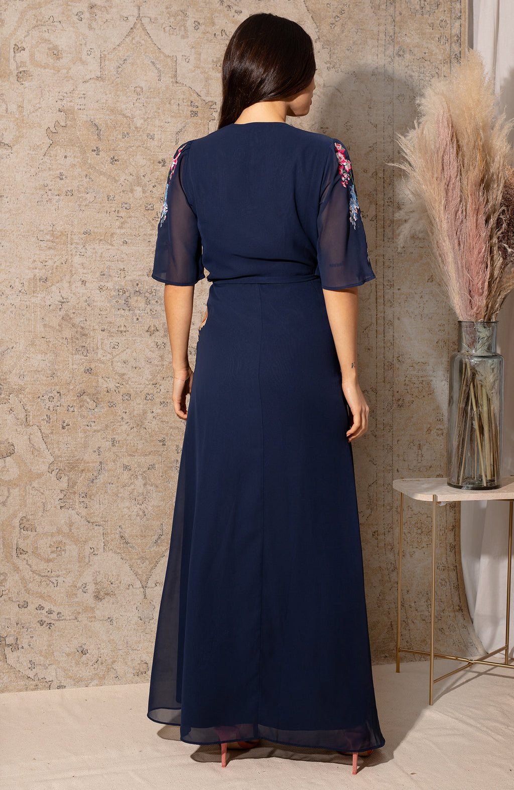Hope & Ivy The Gisela Embellished Wrap Maxi Dress - Navy