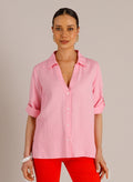 Yest Mietta Linen Blend V-Neck Shirt - Pink