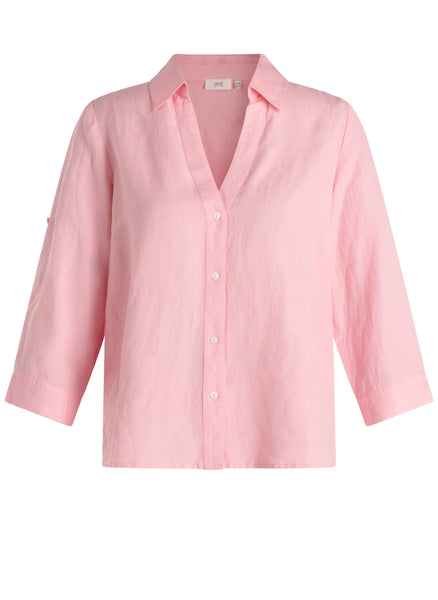 Yest Mietta Linen Blend V-Neck Shirt - Pink