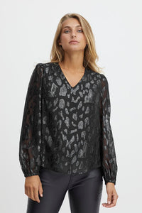 Fransa Sparkle Animal Print Blouse