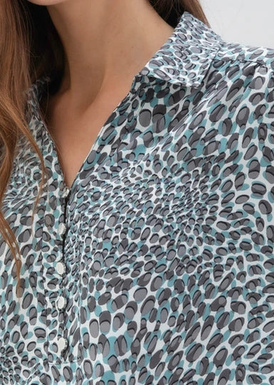 Marble Fashions Animal Print Blouse Dusty Blue