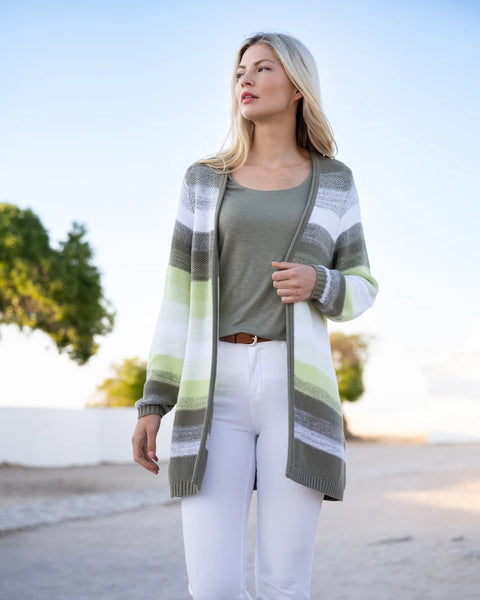 Marble Fashions Striped Long Cardigan