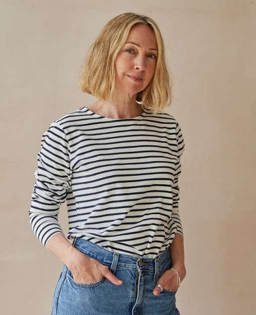 Chalk Fleur Stripe Breton Top - Navy and Cream