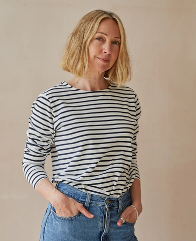 Chalk Fleur Stripe Breton Top - Navy and Cream