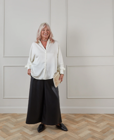Chalk Flo Oversized Satin Shirt - Off White