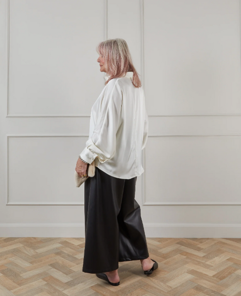 Chalk Flo Oversized Satin Shirt - Off White