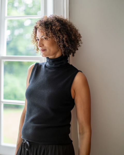 Chalk Posy Roll Neck Knit Top - Black