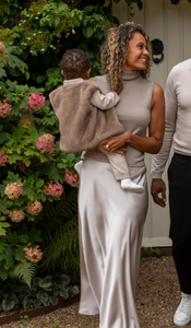 Chalk Posy Roll Neck Knit Top - Stone