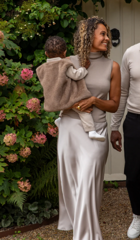 Chalk Posy Roll Neck Knit Top - Stone