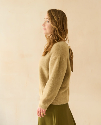 Chalk Ruby Bow Back Soft Jumper - Tan