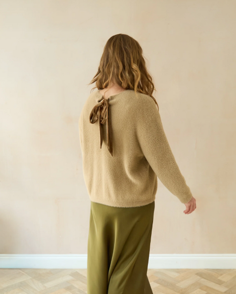 Chalk Ruby Bow Back Soft Jumper - Tan