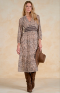 Elan Lia Boho Ruffle Animal Print Midi Dress