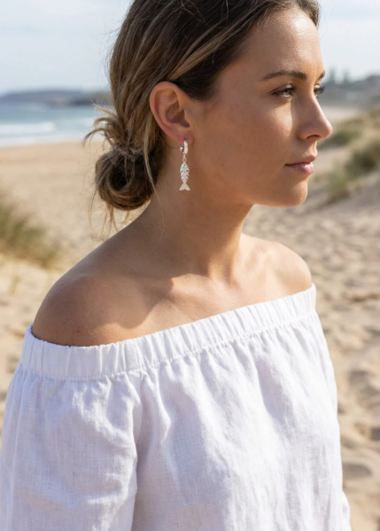 Envy Articulated Fish Charm Drop Earrings - Silver