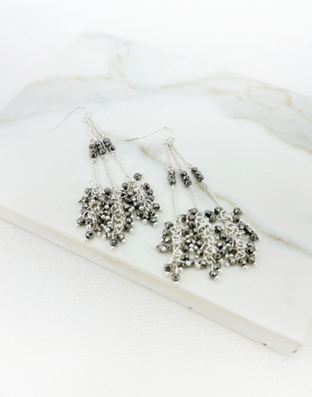 Envy Cascading Crystal Beaded Earrings - Silver