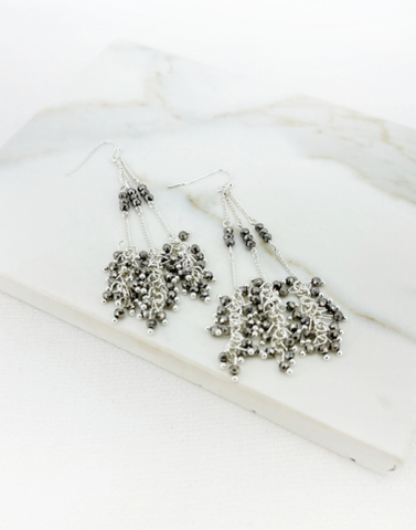 Envy Cascading Crystal Beaded Earrings - Silver