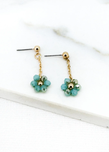 Envy Gold Drop Crystal Daisy Charm Earrings - Turquoise
